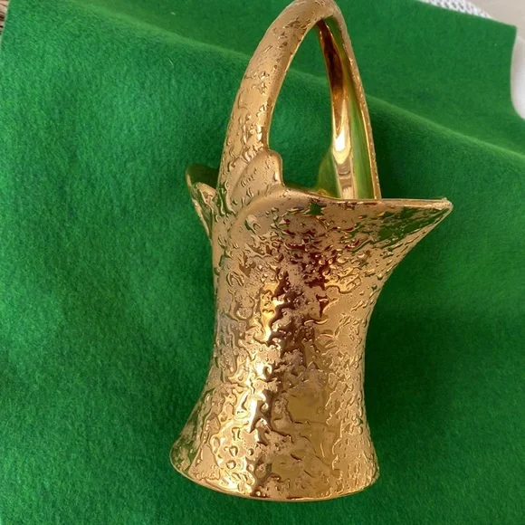Weeping Gold Splatter Ceramic Basket Vintage - Picture 5 of 9